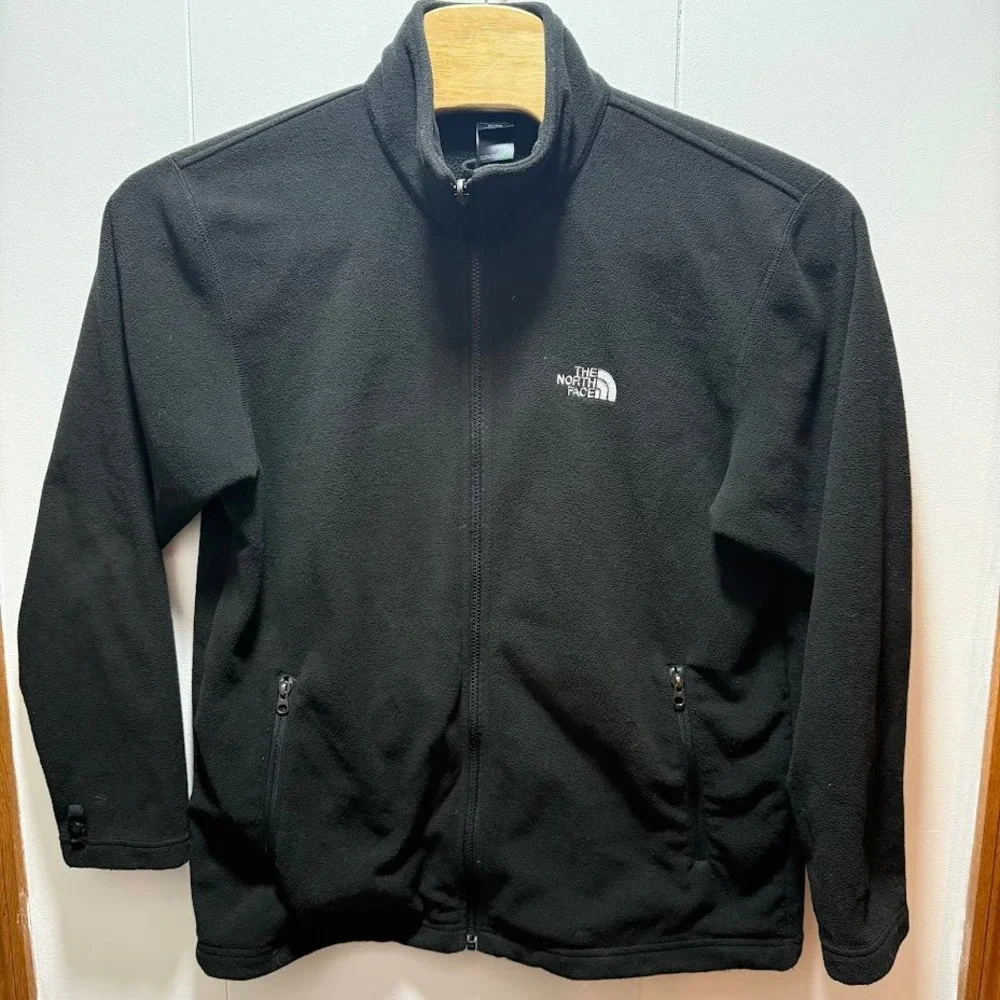 The North Face Mens XL Full Zip Fleece Jacket Black‎ Embroidered Logo Mid Layer